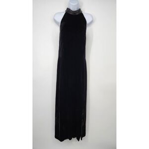 Rimini Black Velvet Beaded Collar Dress Size 12 Glam NYE Formal Holiday Cocktail